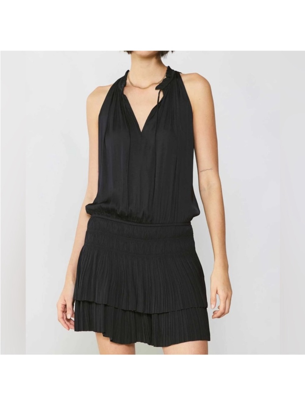 Current Air Cara pleated black sleeveless mini skirt dress S Small NWT Anthro